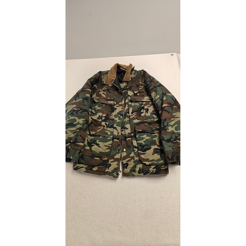 Sports Afield Mens XL Camo Field Jacket Corduroy Collar Woodland Camouflage Coat
